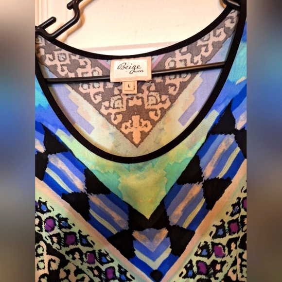 💕 3/$15 "Beige" Blue Dress Large like new - Picture 5 of 8